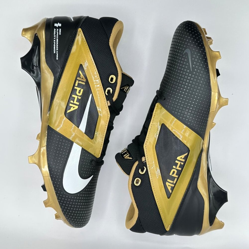 Mens Nike Alpha Menace 4 Pro Football Cleats Size 10.5 Black Gold FD7037-003 NEW - Picture 7 of 8